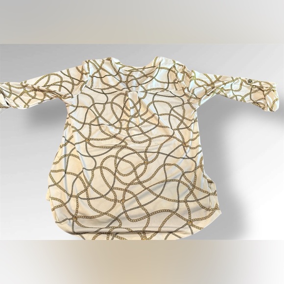 Michael Kors Women’s Chain Print Gold V Neck Blouse top Size S luxury - Picture 9 of 10